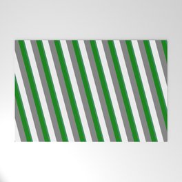 [ Thumbnail: Grey, White, Sea Green, and Green Colored Stripes/Lines Pattern Welcome Mat ]