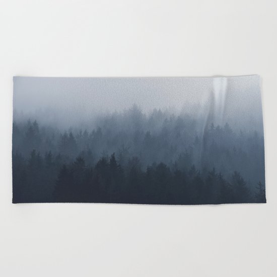 Fog in the forest Beach Towel
