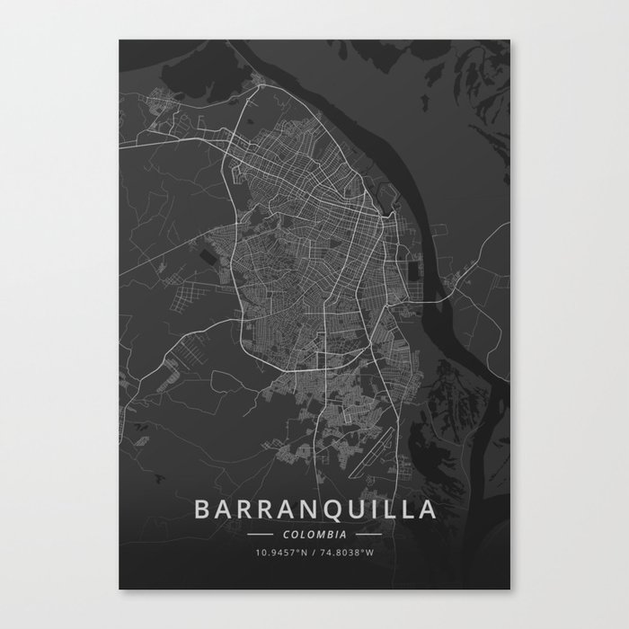 Barranquilla, Colombia - Dark Map Canvas Print