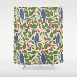 Vintage Blue Birds And Cherries Shower Curtain