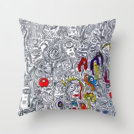 Pattern Doddle Hand Drawn  Black and White Colors Street Art Throw Pillow