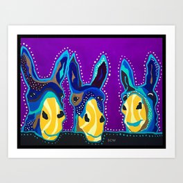 3 Happy Donkeys Art Print