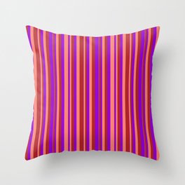 [ Thumbnail: Dark Violet, Salmon & Red Colored Stripes/Lines Pattern Throw Pillow ]