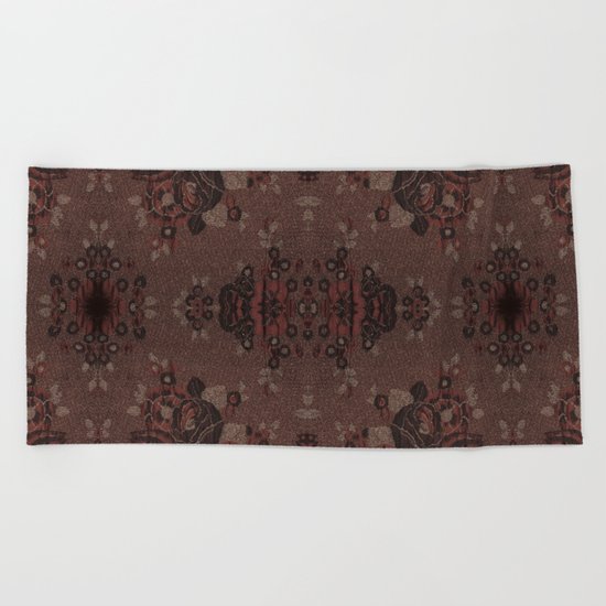 Abstract brown flowers with gold Beach Towel