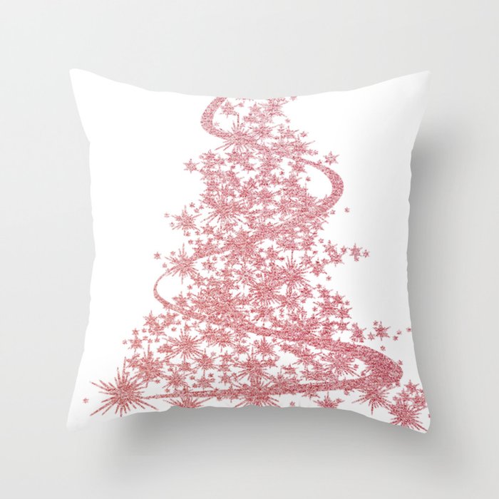 Christmas Tree Pink Snowflakes Throw Pillow
