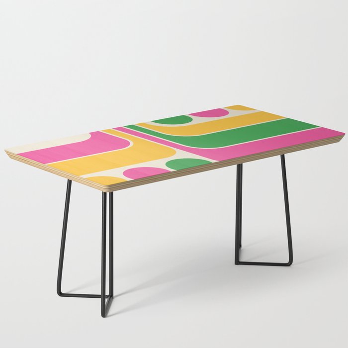 Retro Geometric Design 667 Green Yellow Pink and Beige Coffee Table