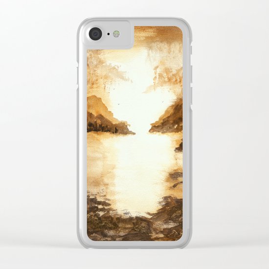 Golden Morn, Abstract Watercolor Landscape Art Water Nature Sky Clear iPhone Case