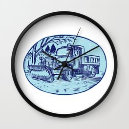 Snow Plow Truck Oval Etching Wall Clock