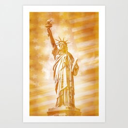 NEW YORK CITY Statue of Liberty with American Banner | abstract | golden painting Art Print