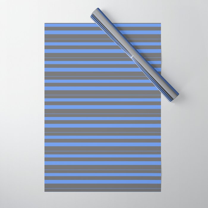 Cornflower Blue and Dim Grey Colored Stripes Pattern Wrapping Paper