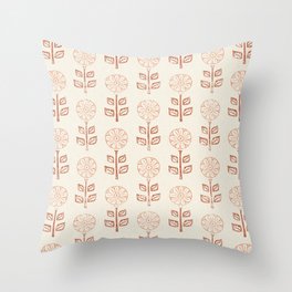 block print floral - terracotta cream Throw Pillow