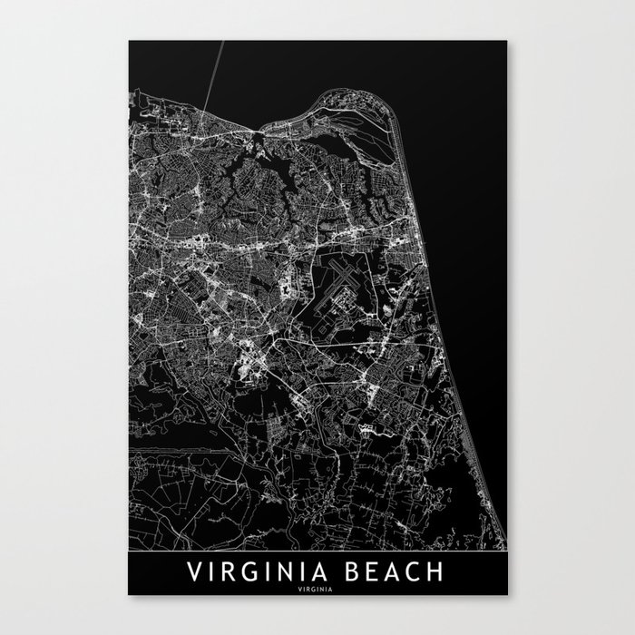 Virginia Beach Black Map Canvas Print