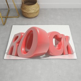 Rock in red letters on white background Rug
