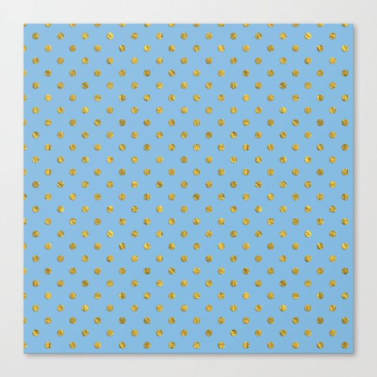 Gold polkadots on sky blue background Canvas Print
