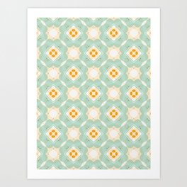 Halia geometric light green on beige pattern Art Print | Digital, Beige, Graphicdesign, Lightgreen, Pattern, Orange 
