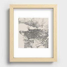 Canada, Vancouver - Black & White Aesthetic City Map Recessed Framed Print