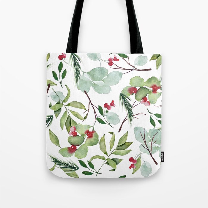 Christmas Greens and Berries - White Tote Bag