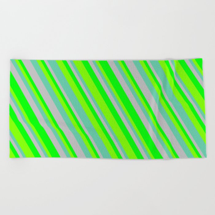 Grey, Lime, Chartreuse, and Aquamarine Colored Lined/Striped Pattern Beach Towel