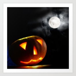 Halloween Pumpkin Ghost in Moonlight at Night Art Print