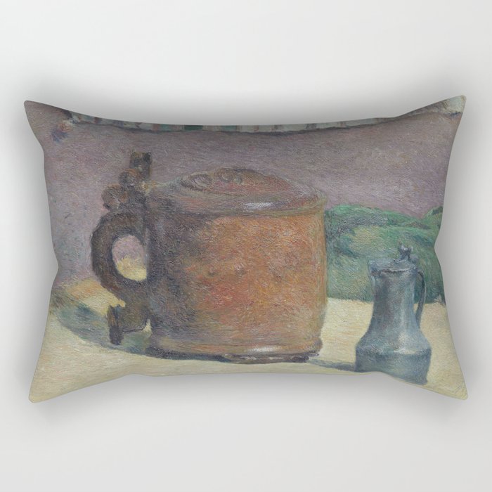 Paul Gauguin - Wood Tankard and Metal Pitcher (1880) Rectangular Pillow