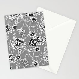 Spring Flowers Pattern Black and White Stationery Card