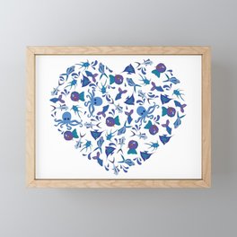 Heart Shaped Ocean Pattern of Fish in Blue Framed Mini Art Print
