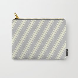 [ Thumbnail: Grey and Beige Colored Lines/Stripes Pattern Carry-All Pouch ]
