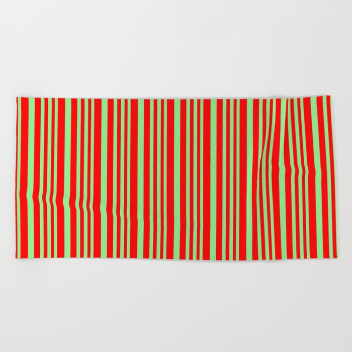 Light Green & Red Colored Striped Pattern Beach Towel