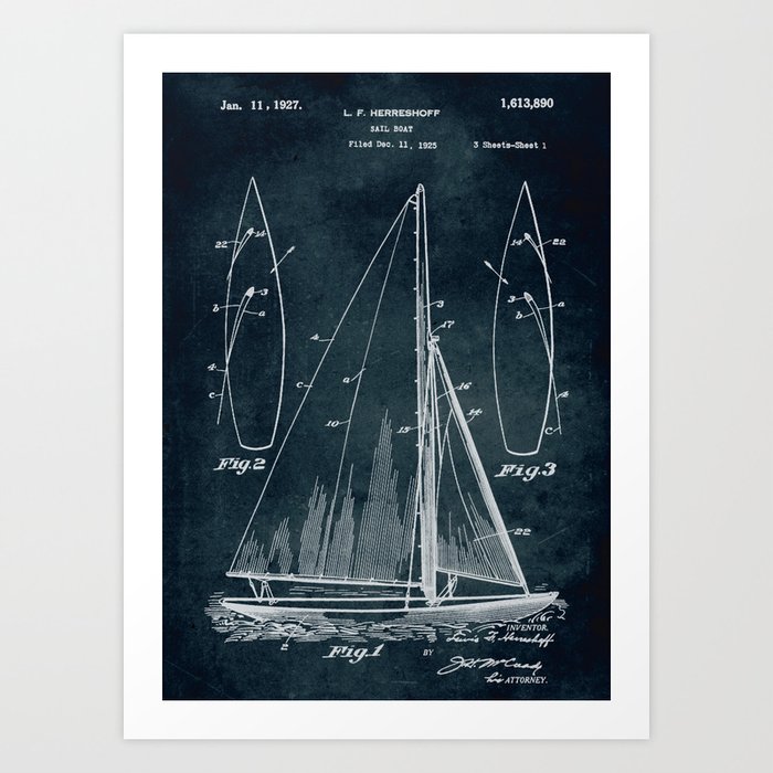 1925 Sail boat patent art Art Print