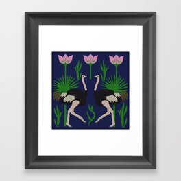 Ostrich & Palms -Navy Framed Art Print
