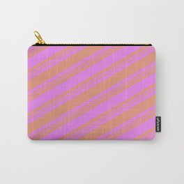 [ Thumbnail: Violet and Dark Salmon Colored Striped/Lined Pattern Carry-All Pouch ]