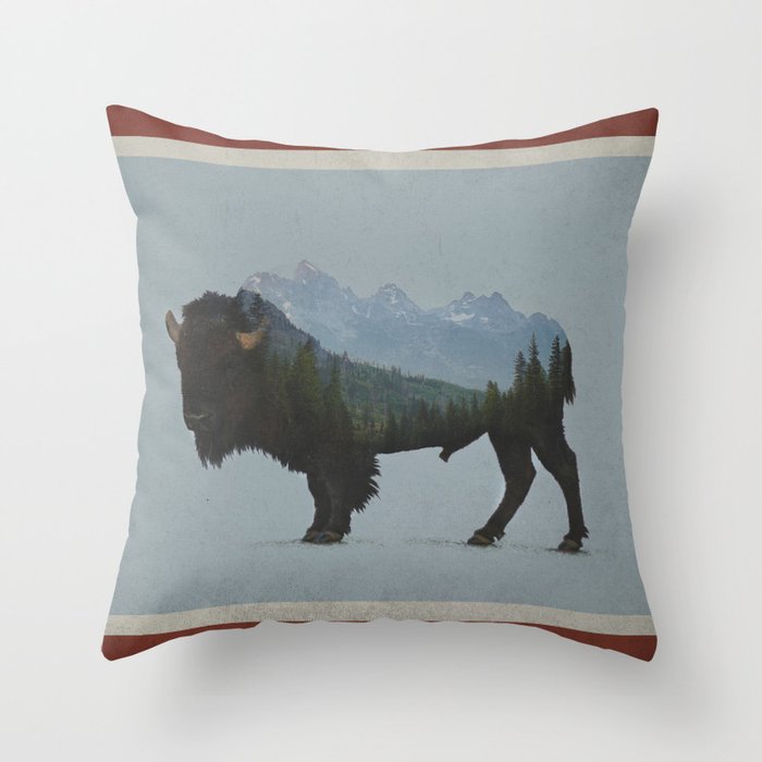 Wyoming Bison Flag Throw Pillow