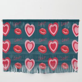 Hearts kiss love pattern blue Wall Hanging