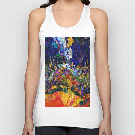 beautiful road in the night autumn forest Unisex Tank Top