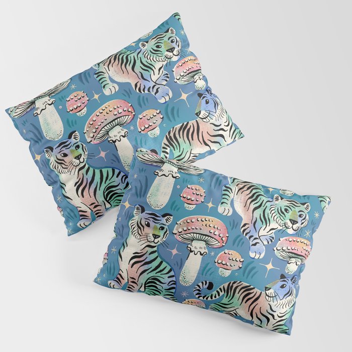 Tigers and Toadstools - Blue Pillow Sham