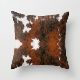 Rustic Cowhide Fur Brushstrokes Southwestern Rug Throw Pillow
