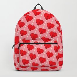 Heart Lollipop - Pink Backpack | Red, Pattern, Pop Art, Candy, Love, Day, Retro, Lollipop, Kitschy, Pink 