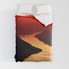 sunset Mountains red River  Comforter
