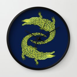 Crocodiles (Deep Navy and Green Palette) Wall Clock