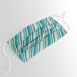 [ Thumbnail: Teal & Light Grey Colored Striped Pattern Face Mask ]