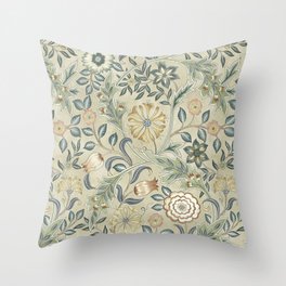 William Morris Vintage Orkney Wilhelmina Linen Sage Green Floral Throw Pillow