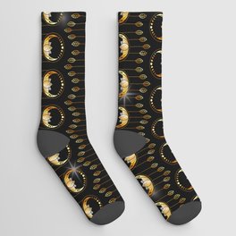 Mystic lotus dream catcher with moons and stars gold Socks