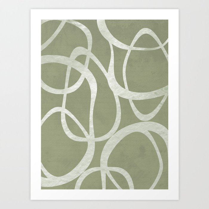 Interlocking | Olive Green & White | Shapes Art Print