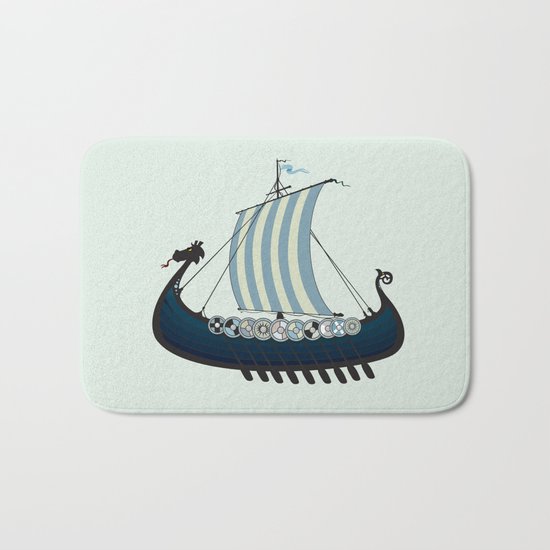 Blue viking ship Bath Mat