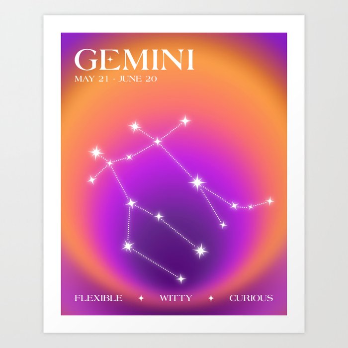Gemini Star Sign Constellation, Aura Gradient Zodiac Art Art Print