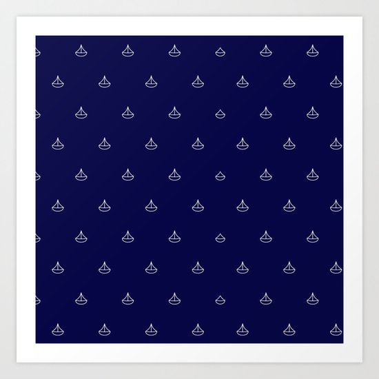 Maritime pattern- little white boats on darkblue backround Art Print
