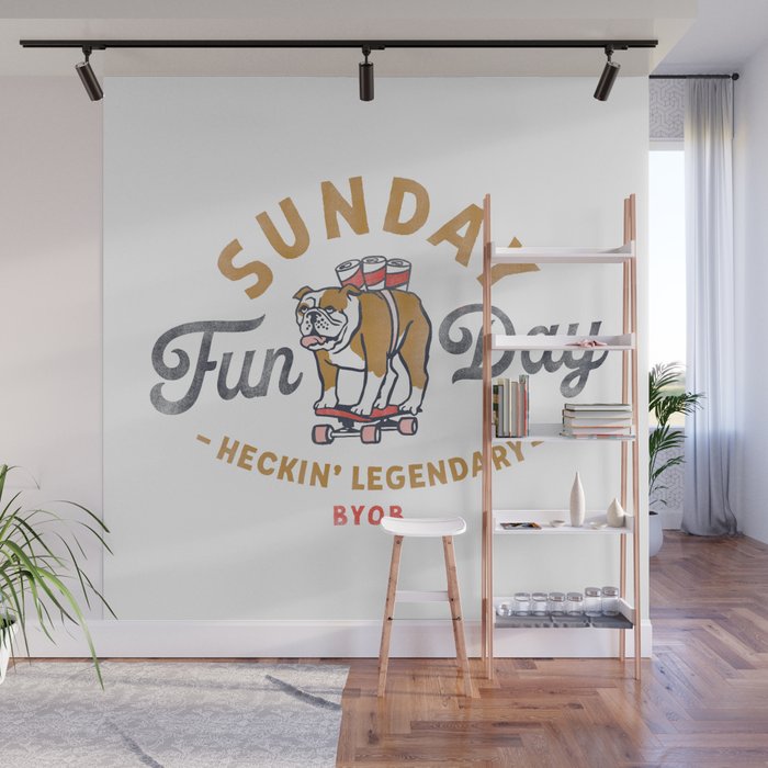 "Sunday Fun Day: Heckin' Legendary" Funny Dog With A Six Pack Of Beer Wall Mural