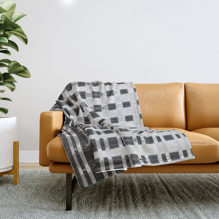 Black and White Geometrical Grid Line Pattern Throw Blanket