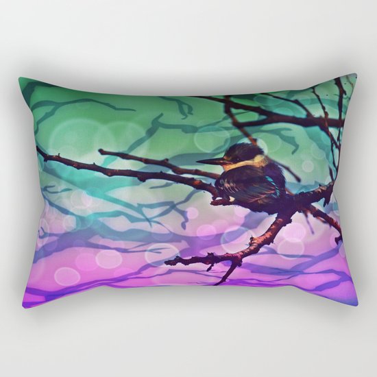 African Bird and Branches Teal And Pink Rectangular Pillow