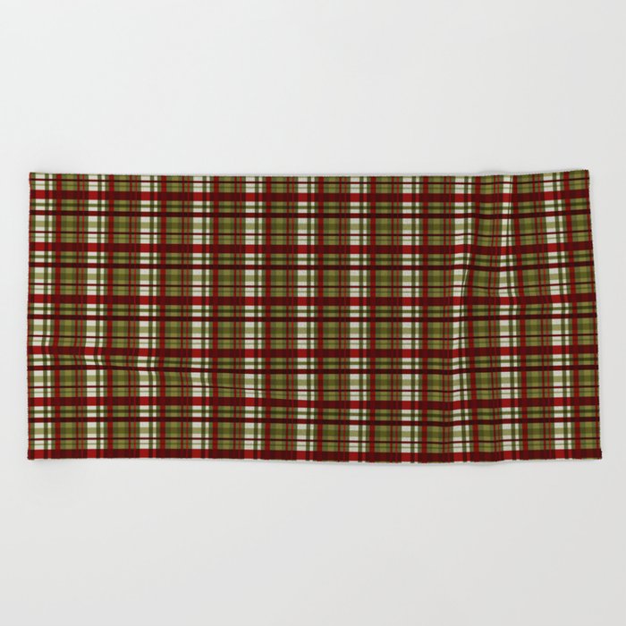 Christmas Plaid Red Green Holiday Pattern Beach Towel